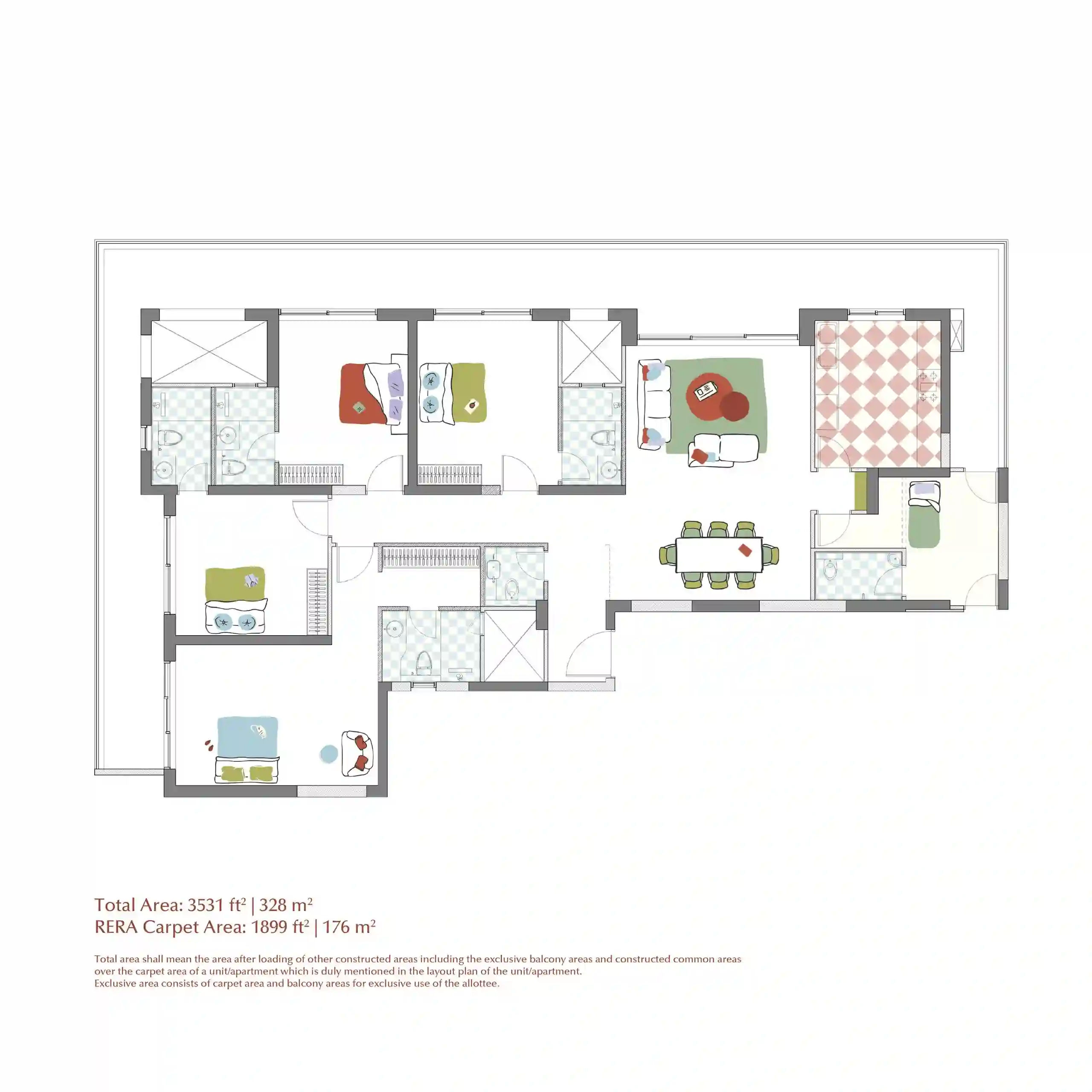 3 BHK Floor Plan - Max Estate 360
